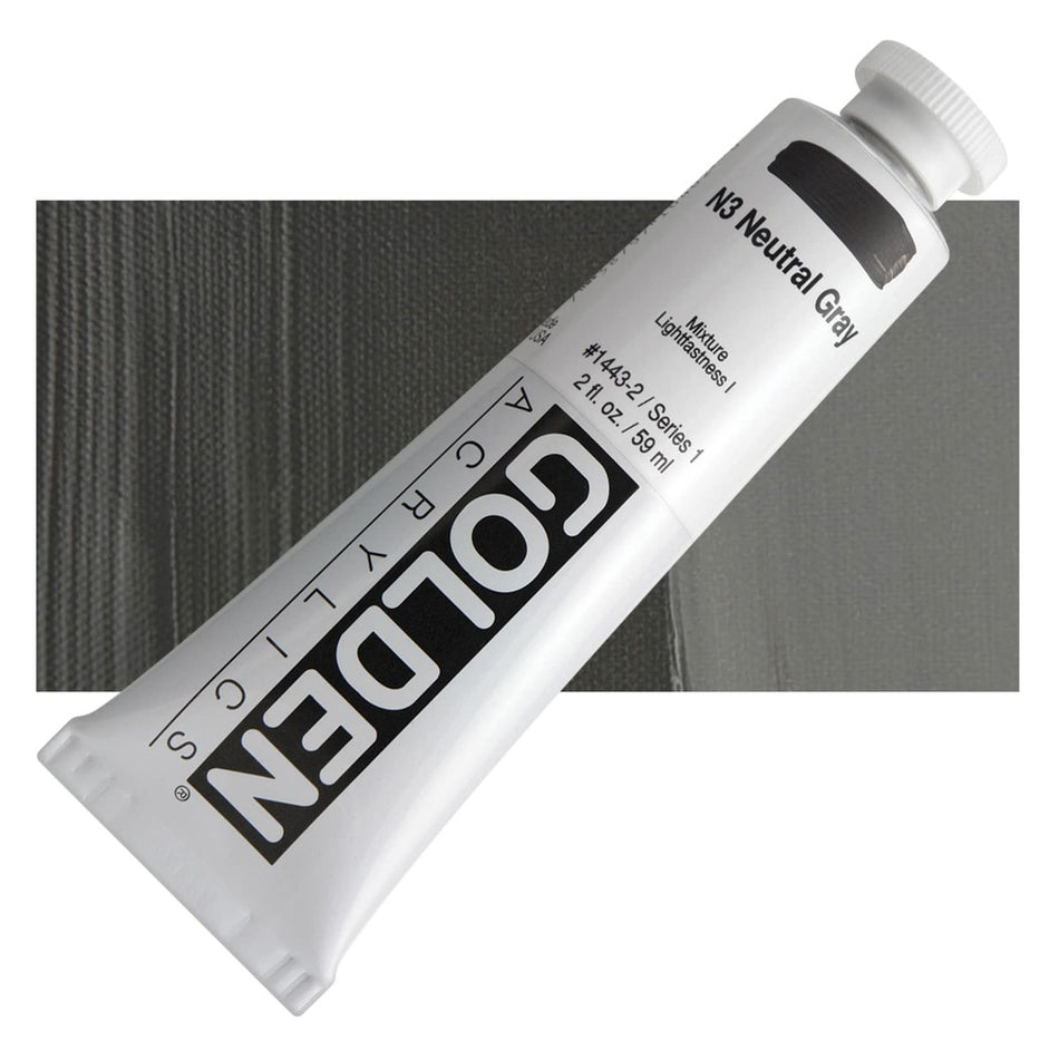 Golden 00620-2433 Heavy Body Acrylics, 2 fl. oz. Tube, N3 Neutral Gray 1443