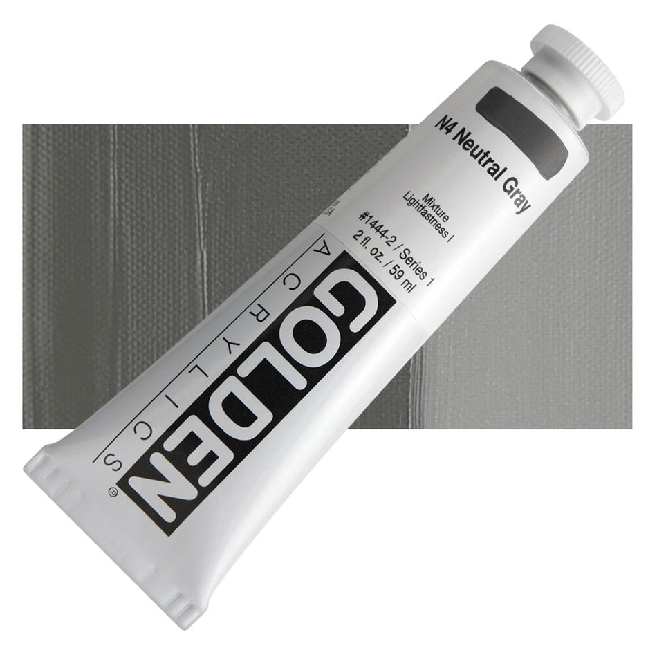 Golden 00620-2443 Heavy Body Acrylics, 2 fl. oz. Tube, N4 Neutral Gray 1444