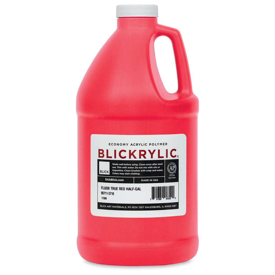 Blick Art Materials 00711-3718 Blickrylic Economy Acrylic Polymer - Fluorescent True Red, Half Gallon