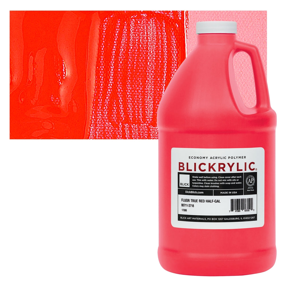 Blick Art Materials 00711-3718 Blickrylic Economy Acrylic Polymer - Fluorescent True Red, Half Gallon