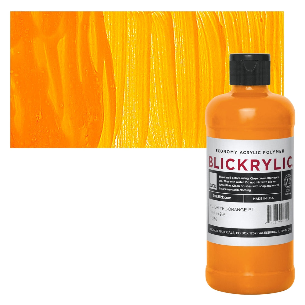 Blick Art Materials 00711-4286 Blickrylic Economy Acrylic Polymer - Fluorescent Yellow Orange, Pint