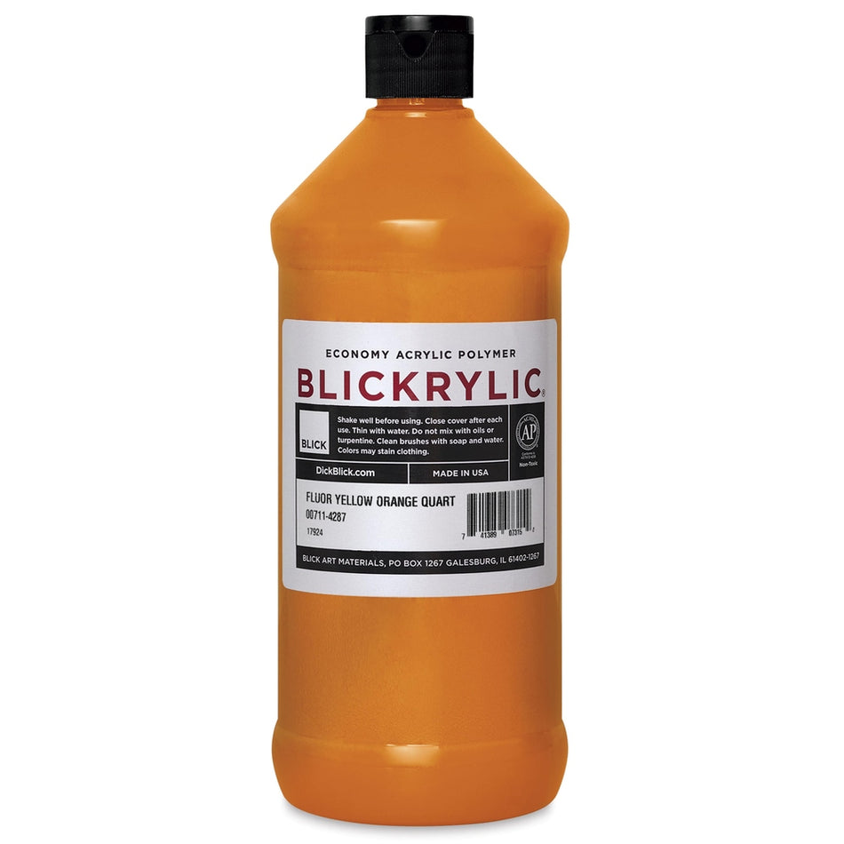 Blick Art Materials 00711-4287 Blickrylic Economy Acrylic Polymer - Fluorescent Yellow Orange, Quart