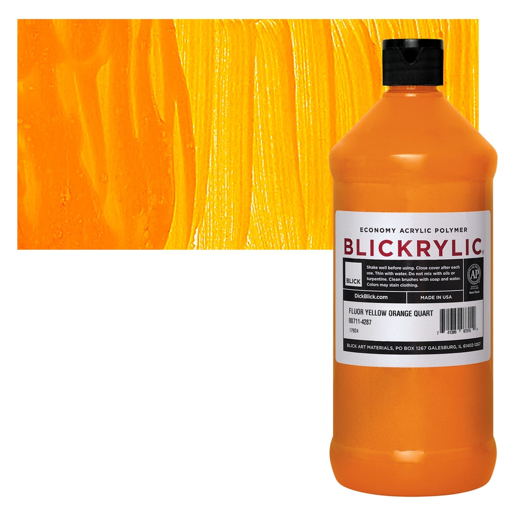 Blick Art Materials 00711-4287 Blickrylic Economy Acrylic Polymer - Fluorescent Yellow Orange, Quart