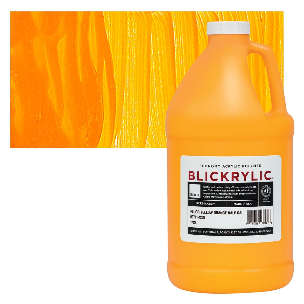 Blick Art Materials 00711-4288 Blickrylic Economy Acrylic Polymer - Fluorescent Yellow Orange, Half Gallon