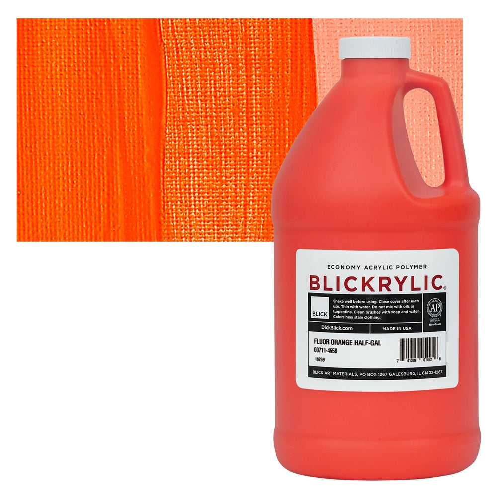 Blick Art Materials 00711-4558 Blickrylic Economy Acrylic Polymer - Fluorescent Orange, Half Gallon