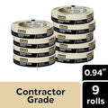 3M Scotch Contractor Grade Masking Tape 2020-24AP9, 0.94 in × 60.1 yd (24 mm x 55 m), 9 Rolls/Pack