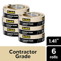 3M Scotch Contractor Grade Masking Tape 2020-36AP6, 1.41 in × 60.1 yd (36 mm x 55 m), 6 Rolls/Pack