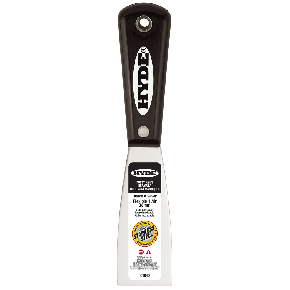 Hyde Tools 01040 1-½" Flexible Black & Silver Stainless Steel Putty Knife
