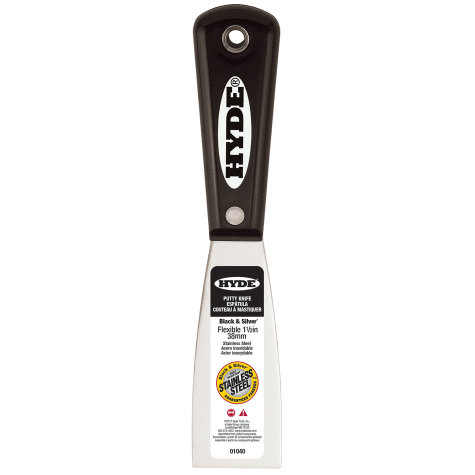 Hyde Tools 01040 1-½" Flexible Black & Silver Stainless Steel Putty Knife