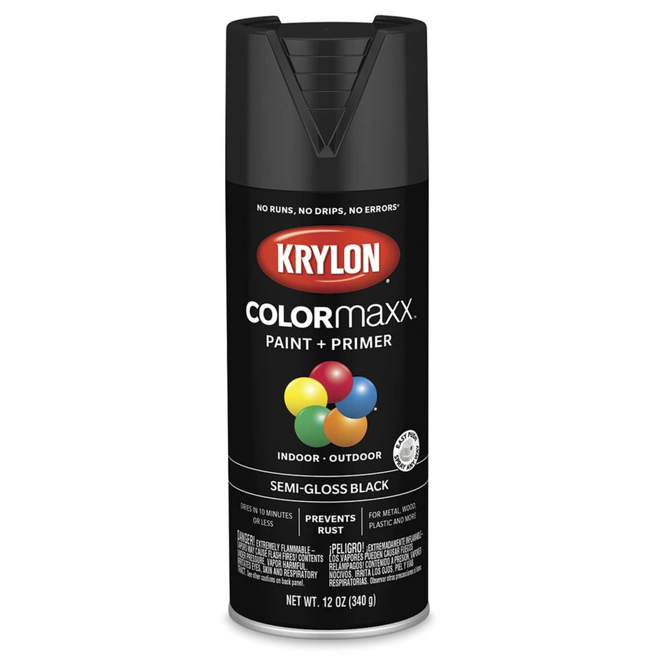 Krylon K05579007 COLORmaxx Spray Paint, Semi-Gloss Black, 12 oz.