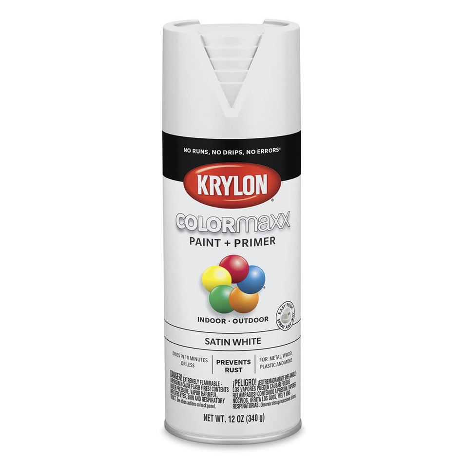Krylon K05577007 COLORmaxx Spray Paint, Satin White, 12 oz.