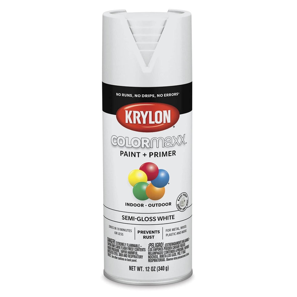 Krylon K05580007 COLORmaxx Spray Paint, Semi-Gloss White, 12 oz.