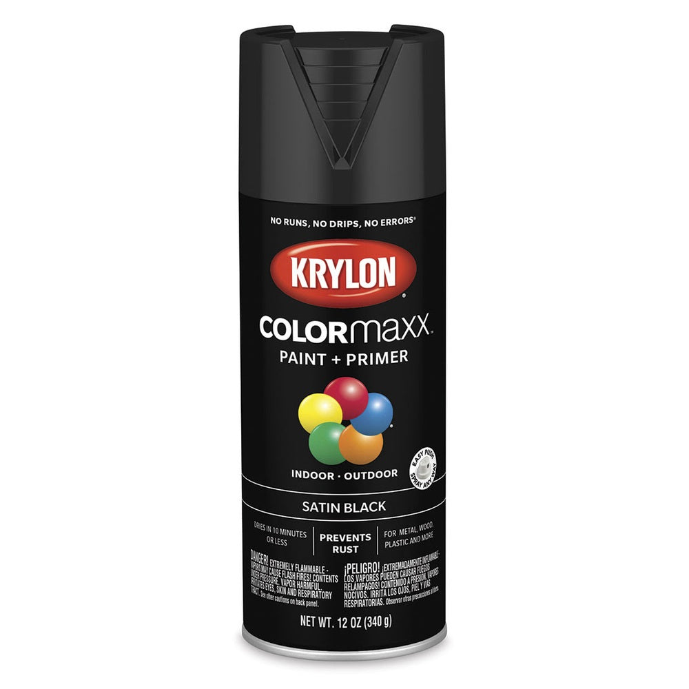 Krylon K05557007 COLORmaxx Spray Paint, Satin Black, 12 oz.