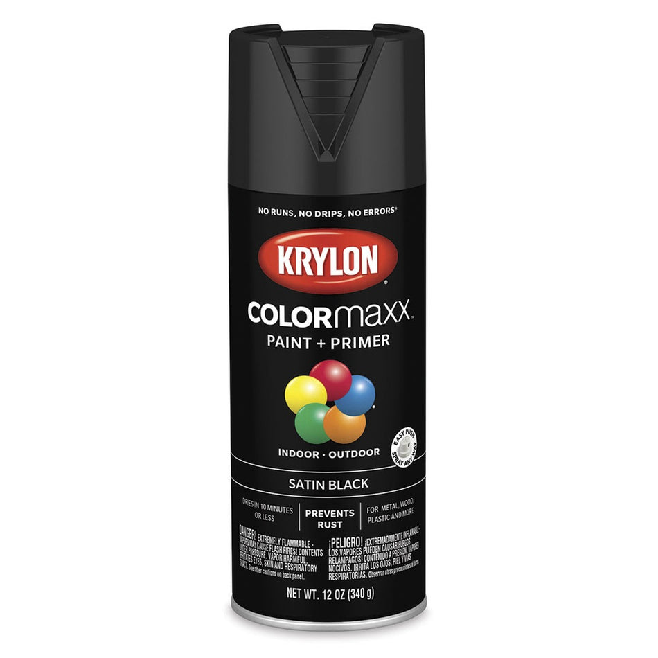 Krylon K05557007 COLORmaxx Spray Paint, Satin Black, 12 oz.