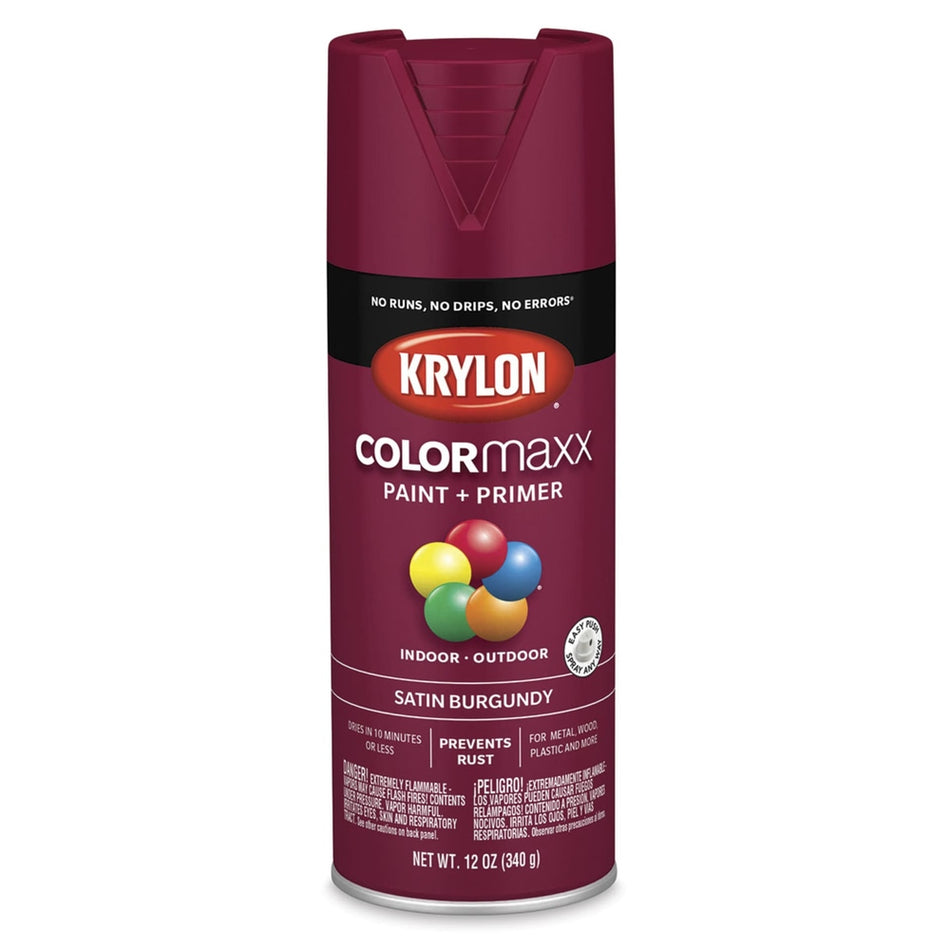 Krylon K05560007 COLORmaxx Spray Paint, Satin Burgundy, 12 oz.