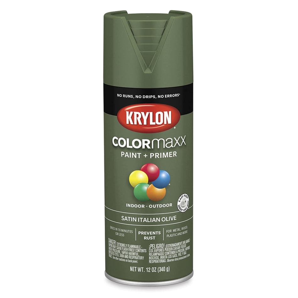 Krylon K05566007 COLORmaxx Spray Paint, Satin Italian Olive, 12 oz.