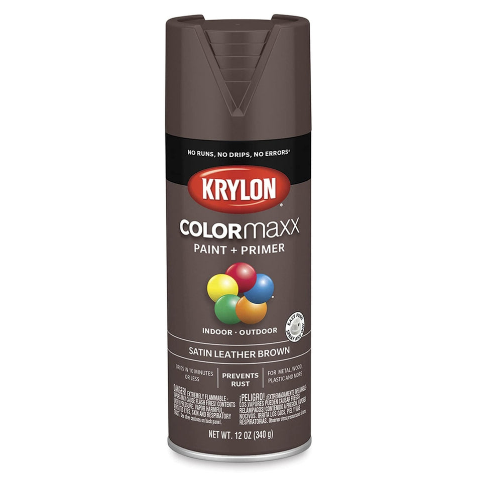Krylon K05569007 COLORmaxx Spray Paint, Satin Leather Brown, 12 oz.