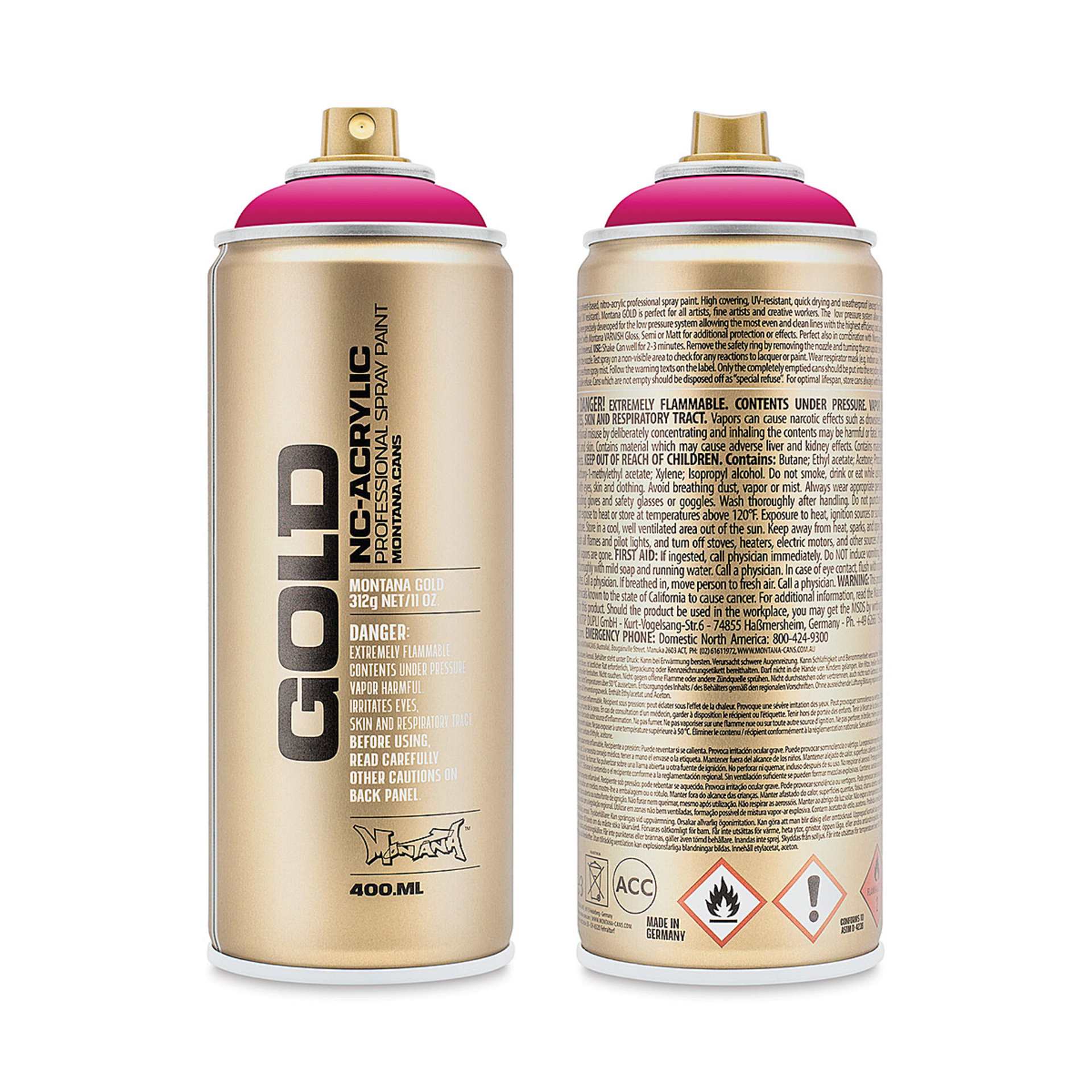 Montana-Cans 01425-3040 Montana Gold NC-Acrylic Professional Spray Paint - 100% Magenta, 400 ml Can