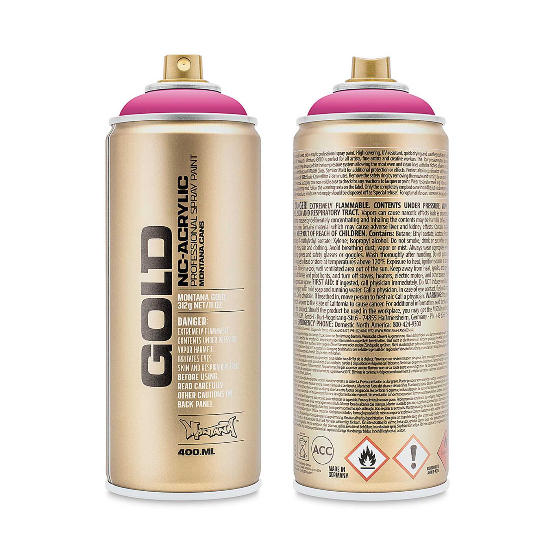 Montana-Cans 01425-3060 Montana Gold NC-Acrylic Professional Spray Paint - Pink Pink, 400 ml Can