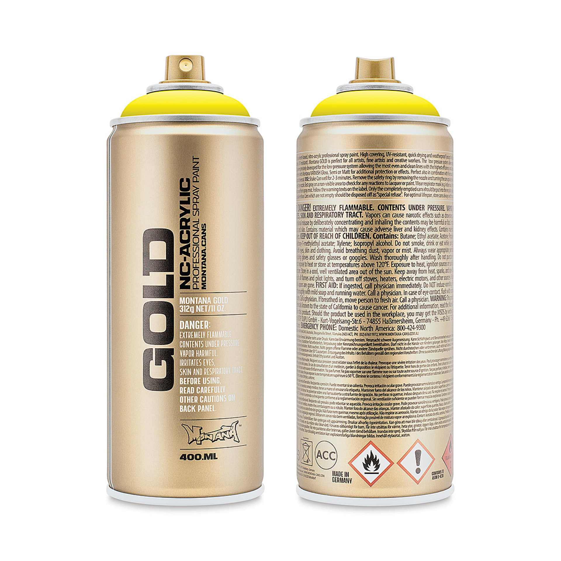 Montana-Cans 01425-4080 Montana Gold NC-Acrylic Professional Spray Paint - 100% Yellow, 400 ml Can