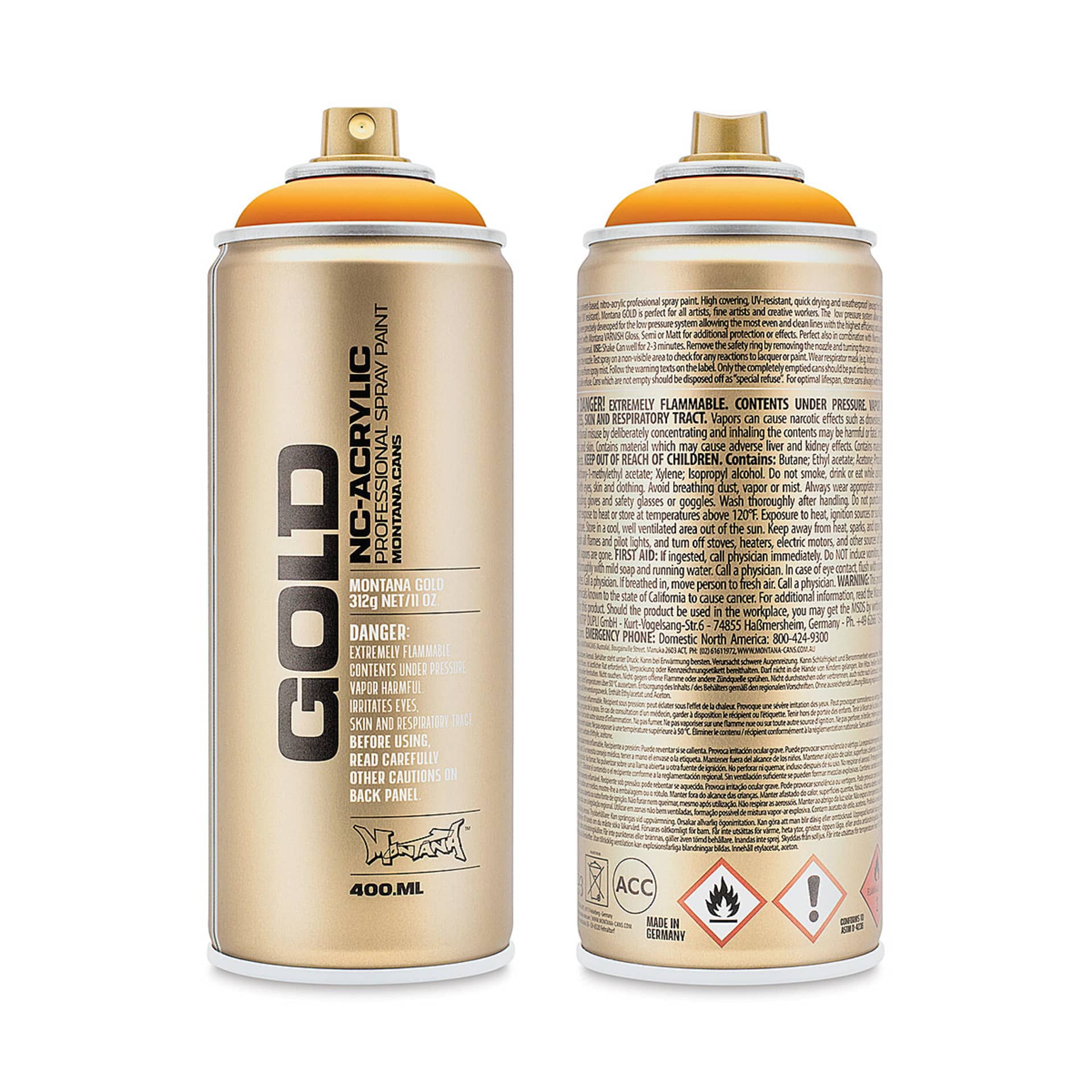Montana-Cans 01425-4090 Montana Gold NC-Acrylic Professional Spray Paint - Golden Yellow, 400 ml Can