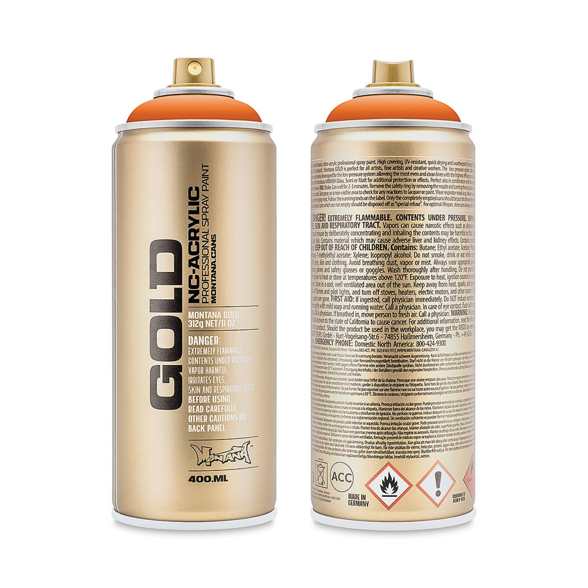 Montana-Cans 01425-4510 Montana Gold NC-Acrylic Professional Spray Paint - Orange, 400 ml Can