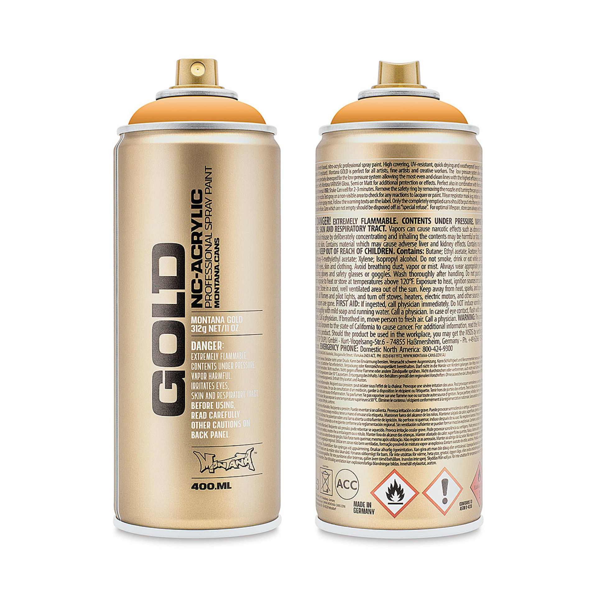 Montana-Cans 01425-4690 Montana Gold NC-Acrylic Professional Spray Paint - Blast Orange, 400 ml Can