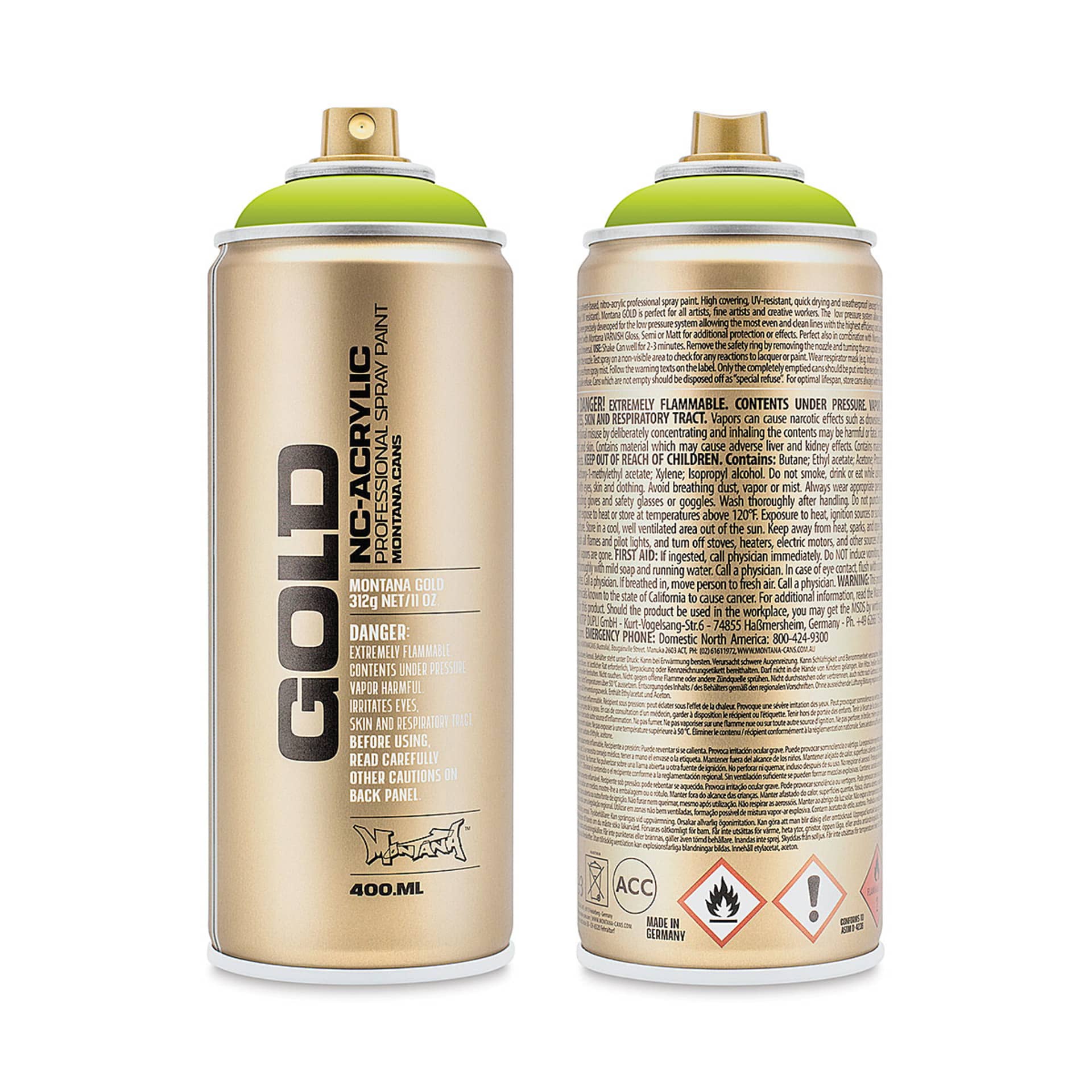 Montana-Cans 01425-7230 Montana Gold NC-Acrylic Professional Spray Paint - Lime, 400 ml Can