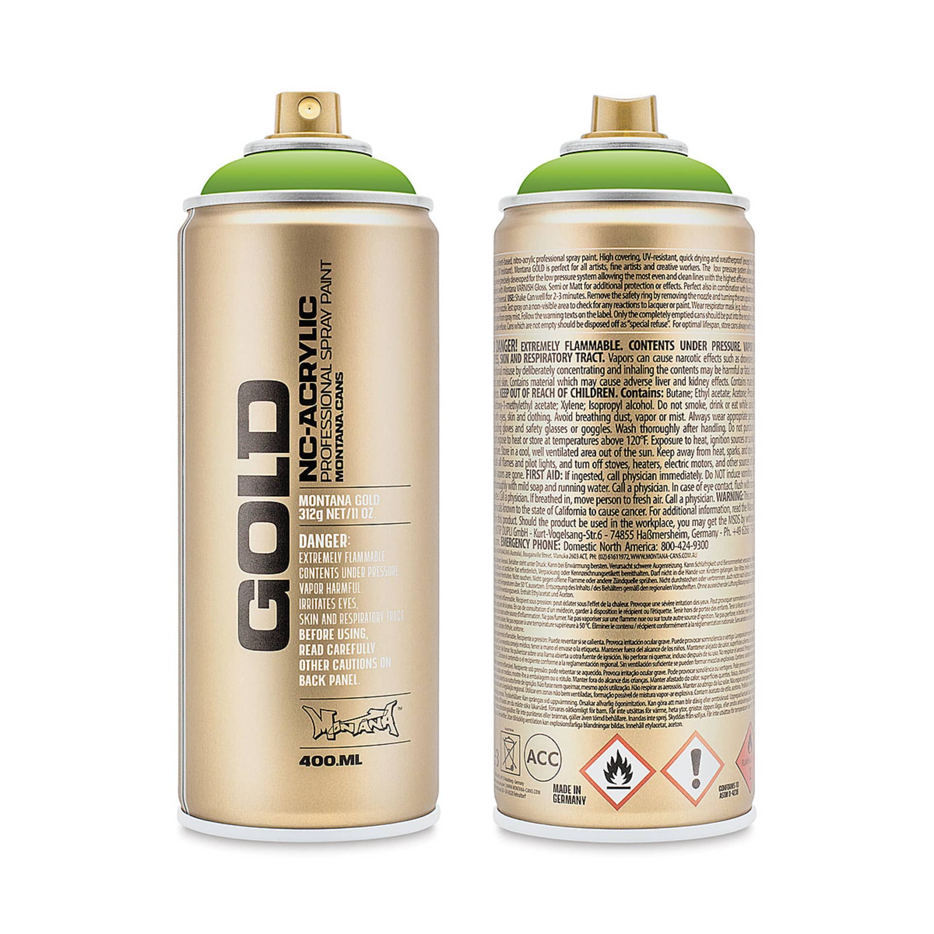 Montana-Cans 01425-7750 Montana Gold NC-Acrylic Professional Spray Paint - Lawn Green, 400 ml Can