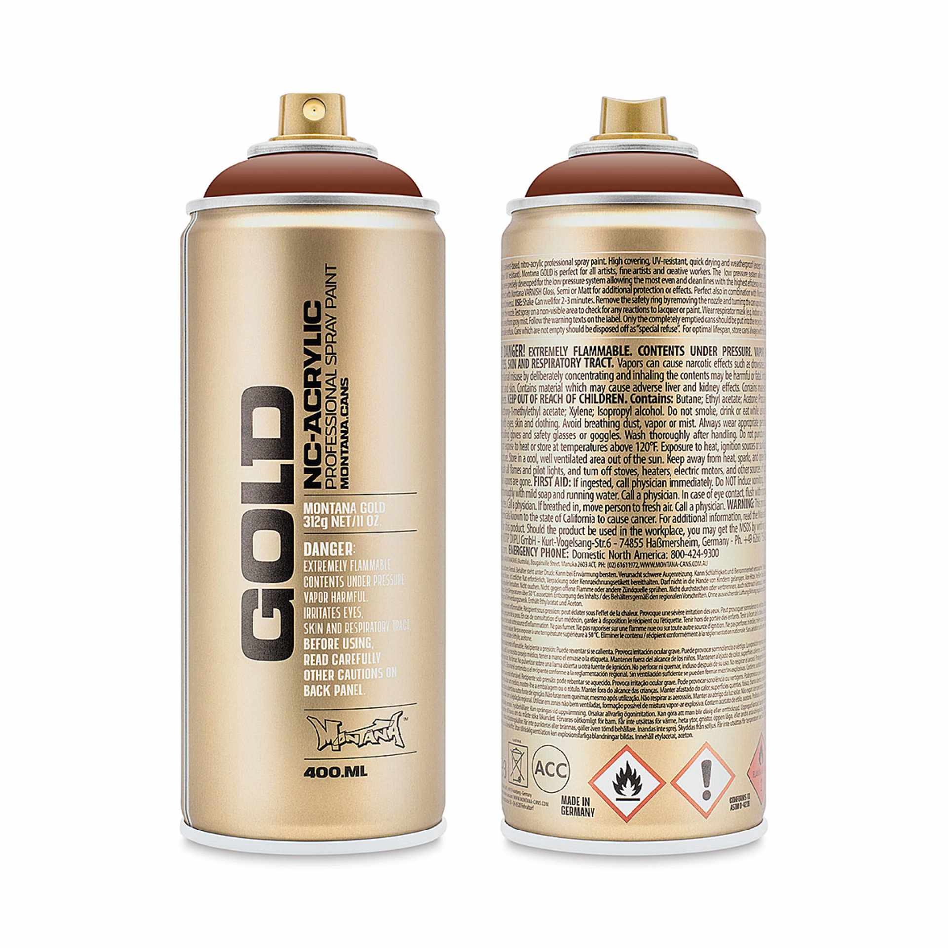 Montana-Cans 01425-8600 Montana Gold NC-Acrylic Professional Spray Paint - Orange Brown, 400 ml Can