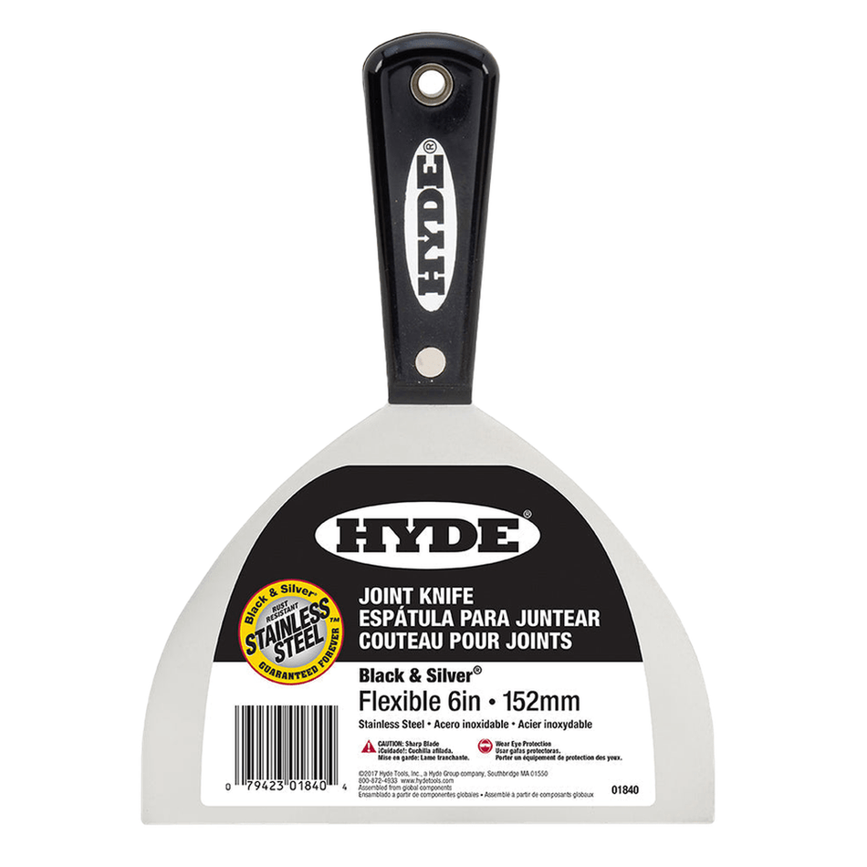 Hyde Tools 01840 6" Flexible Black & Silver Stainless Steel Joint Knife