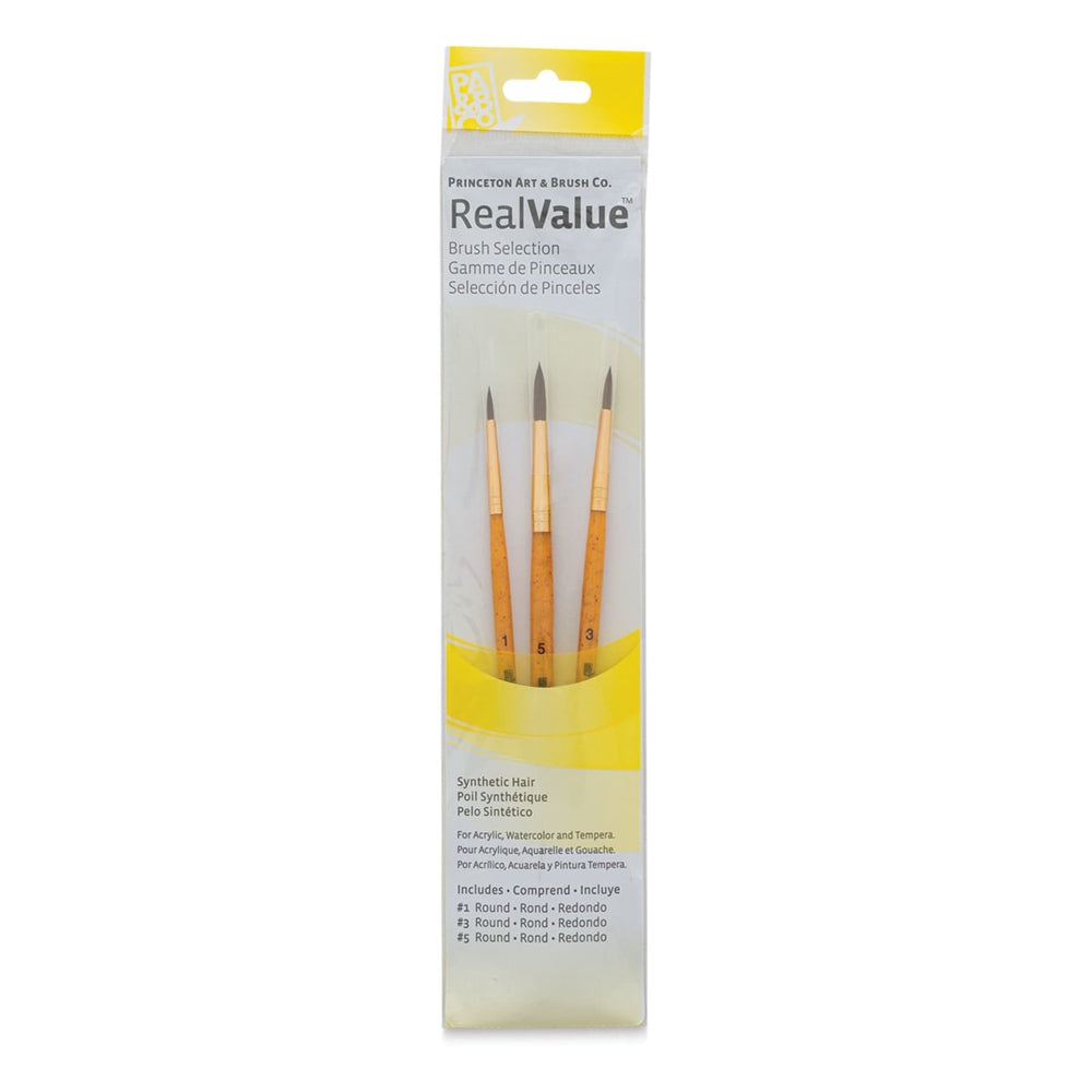 Princeton Art & Brush 06223-9100 Real Value Brush Set - 9100, Synthetic Pony Round, Short Handle, Set of 3
