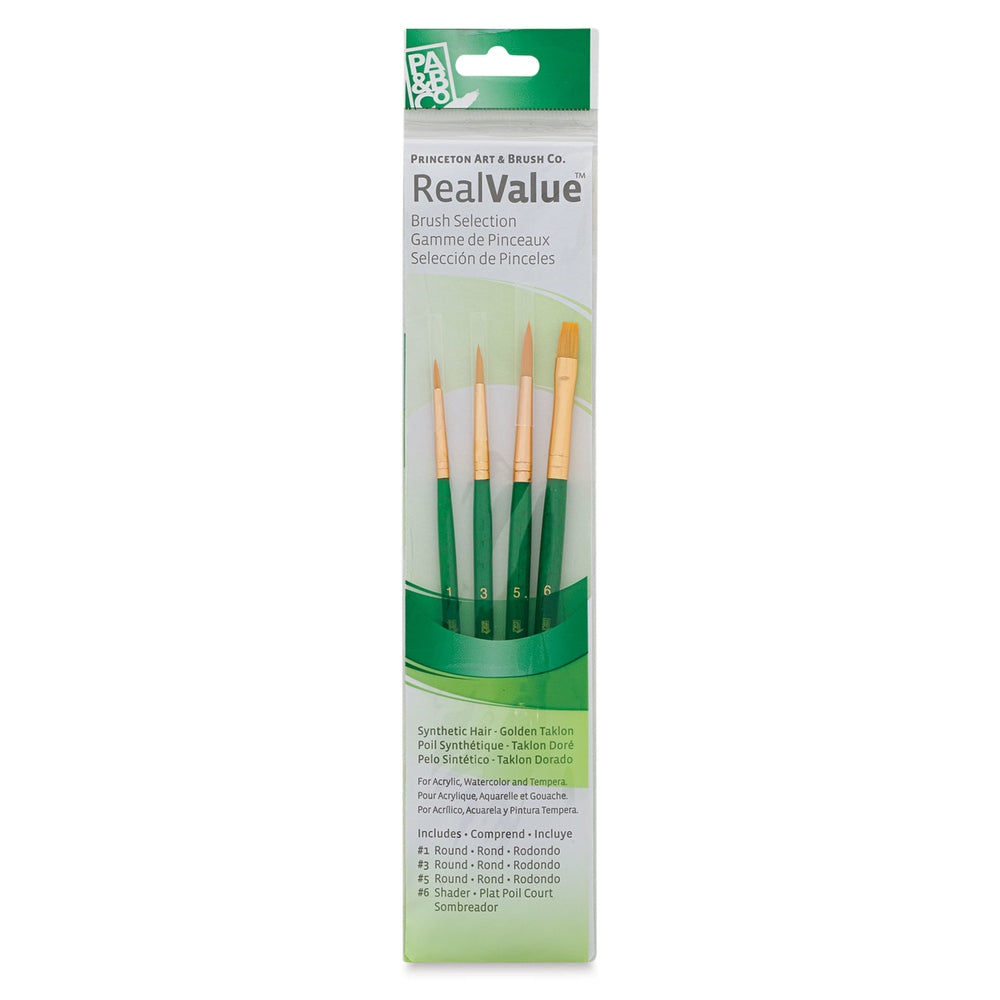 Princeton Art & Brush 06223-9115 Real Value Brush Set - 9115, Golden Taklon, Short Handle, Set of 4