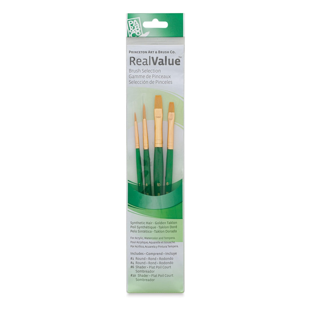 Princeton Art & Brush 06223-9116 Real Value Brush Set - 9116, Golden Taklon, Short Handle, Set of 4