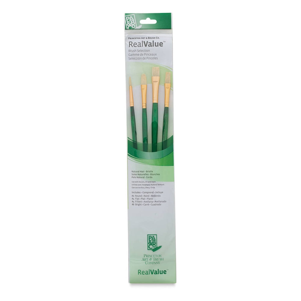 Princeton Art & Brush 06223-9118 Real Value Brush Set - 9118, Bristle, Long Handle, Set of 4