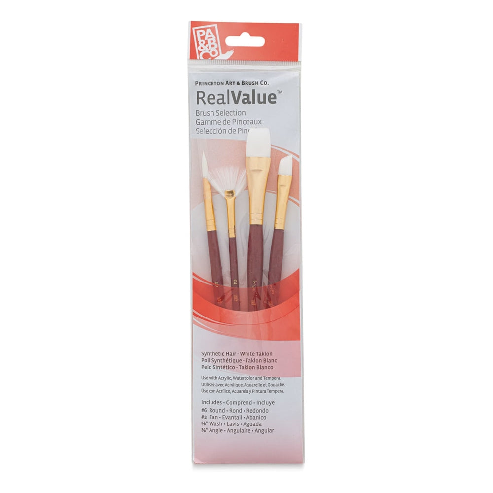 Princeton Art & Brush 06223-9120 Real Value Brush Set - 9120, White Taklon, Short Handle, Set of 4