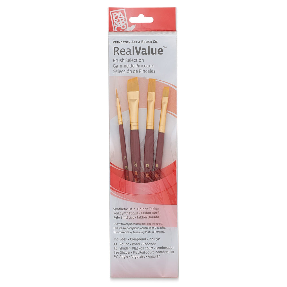 Princeton Art & Brush 06223-9123 Real Value Brush Set - 9123, Golden Taklon, Short Handle, Set of 4