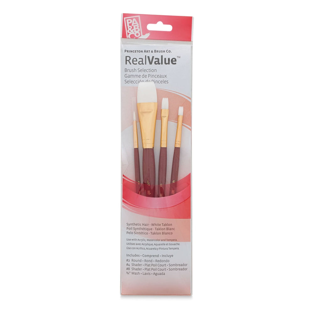 Princeton Art & Brush 06223-9125 Real Value Brush Set - 9125, White Taklon, Short Handle, Set of 4
