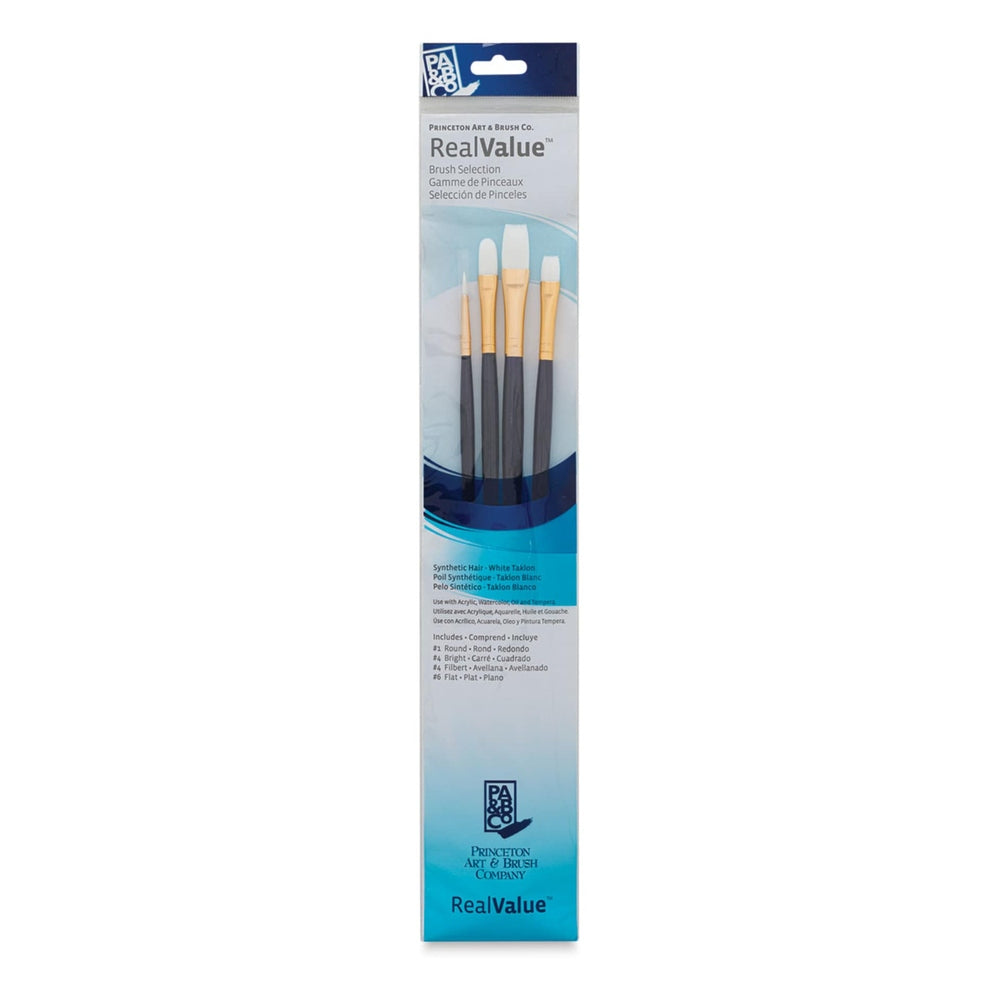 Princeton Art & Brush 06223-9130 Real Value Brush Set - 9130, White Taklon, Long Handle, Set of 4