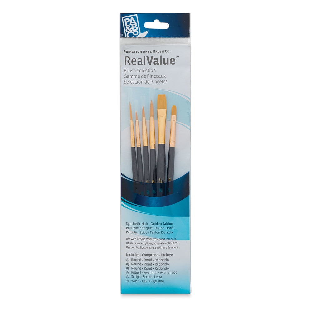 Princeton Art & Brush 06223-9132 Real Value Brush Set - 9132, Golden Taklon, Short Handle, Set of 6