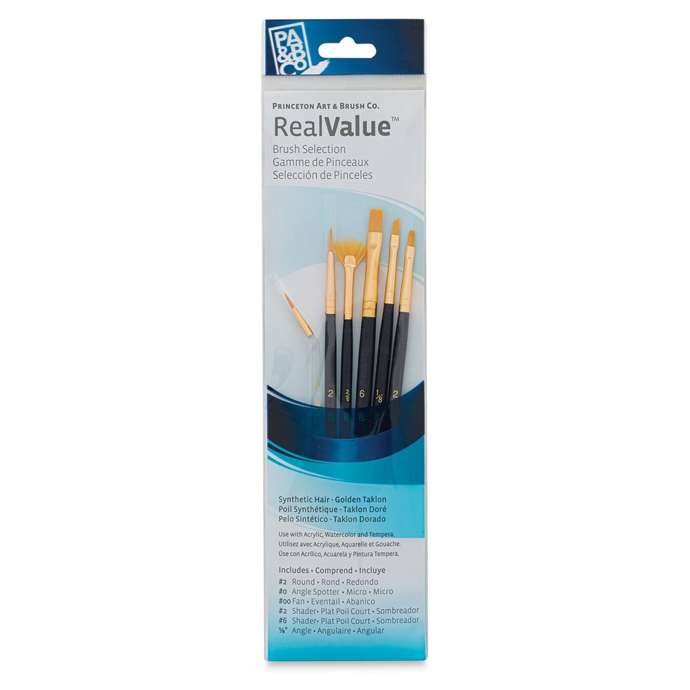 Princeton Art & Brush 06223-9133 Real Value Brush Set - 9133, Golden Taklon, Short Handle, Set of 6