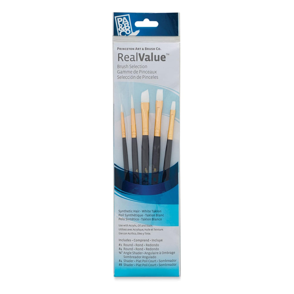 Princeton Art & Brush 06223-9136 Real Value Brush Set - 9136, White Taklon, Short Handle, Set of 5