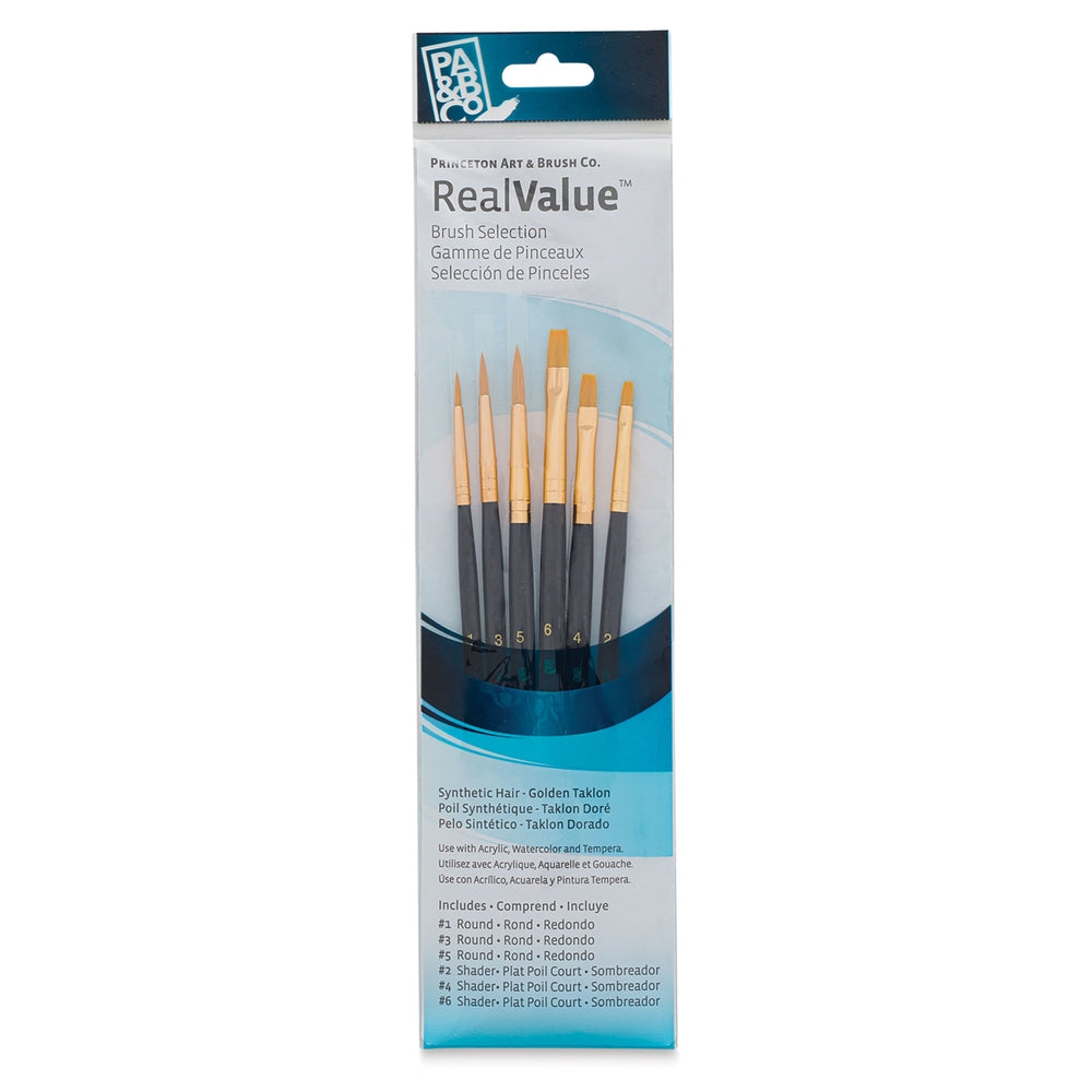 Princeton Art & Brush 06223-9137 Real Value Brush Set - 9137, Golden Taklon, Short Handle, Set of 6