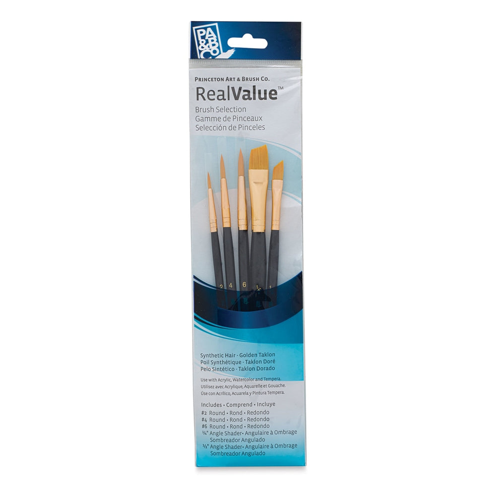 Princeton Art & Brush 06223-9139 Real Value Brush Set - 9139, Golden Taklon, Short Handle, Set of 5