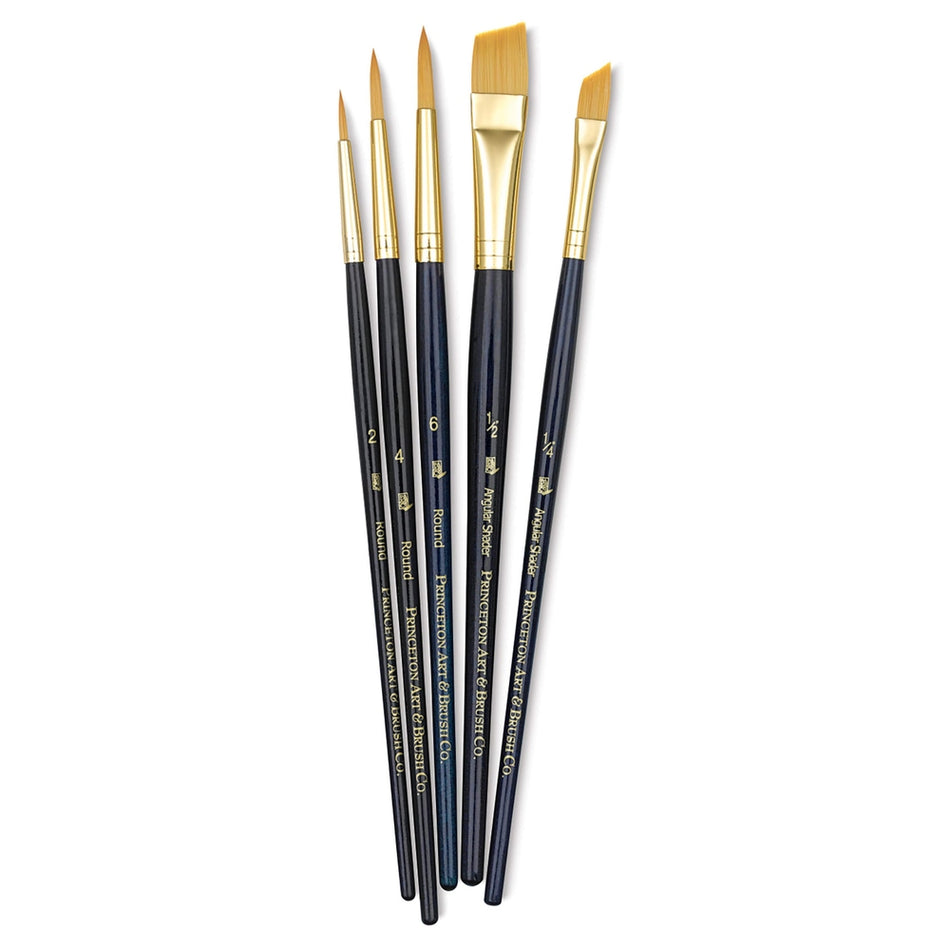 Princeton Art & Brush 06223-9139 Real Value Brush Set - 9139, Golden Taklon, Short Handle, Set of 5