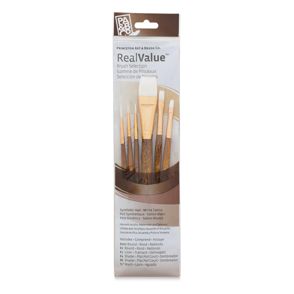 Princeton Art & Brush 06223-9140 Real Value Brush Set - 9140, White Taklon, Short Handle, Set of 6