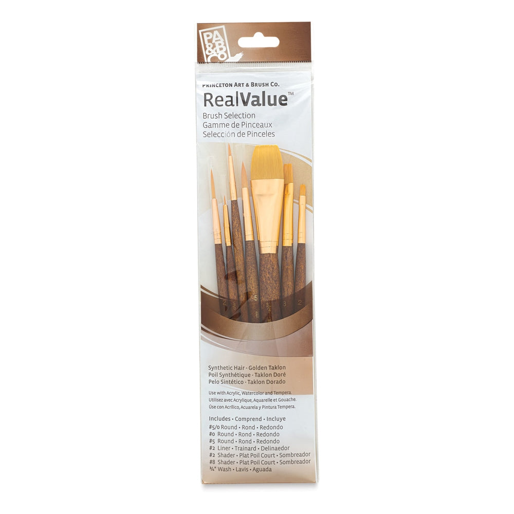 Princeton Art & Brush 06223-9141 Real Value Brush Set - 9141, Golden Taklon, Short Handle, Set of 7