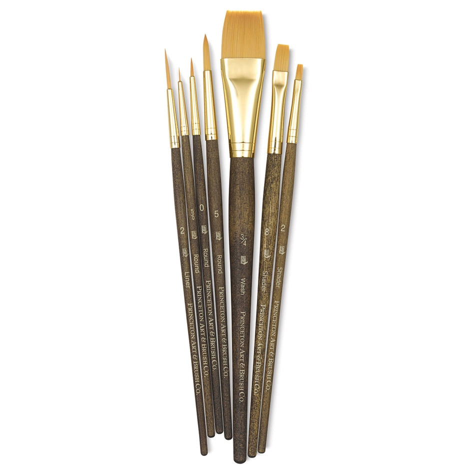 Princeton Art & Brush 06223-9141 Real Value Brush Set - 9141, Golden Taklon, Short Handle, Set of 7