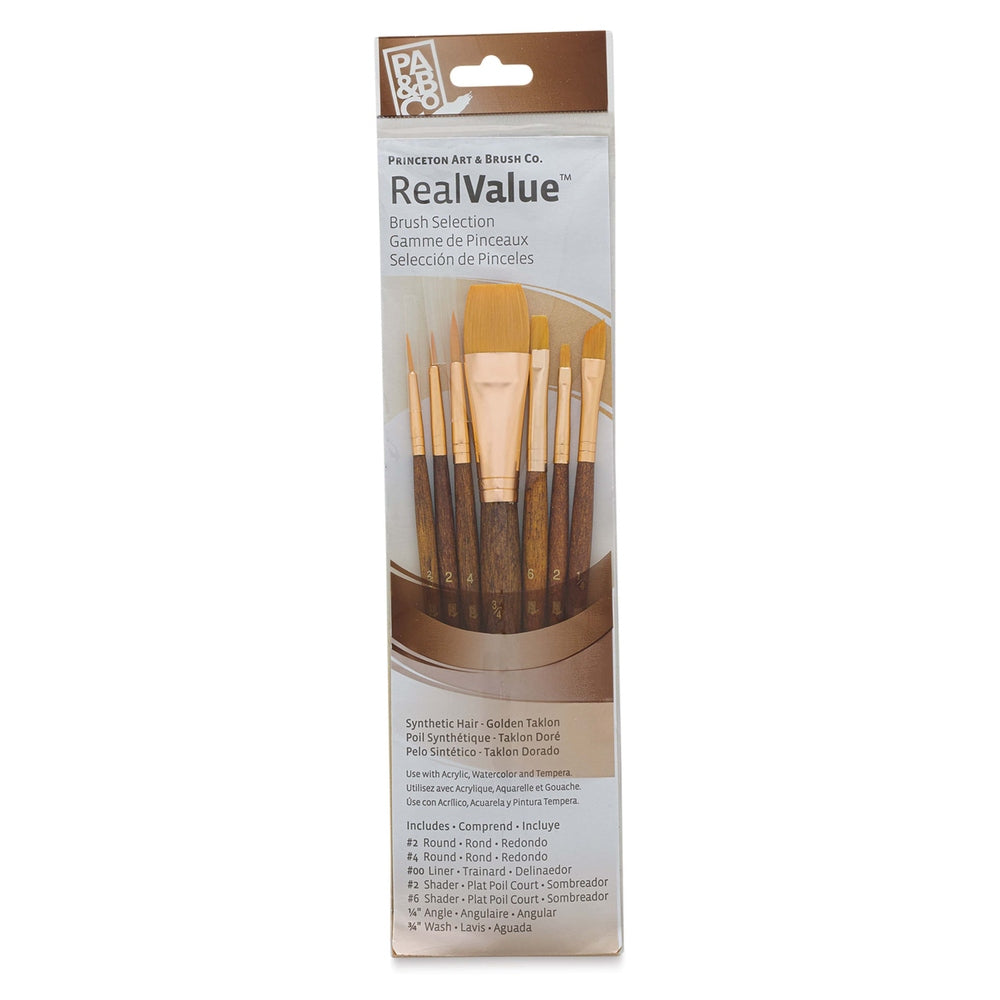Princeton Art & Brush 06223-9143 Real Value Brush Set - 9143, Golden Taklon, Short Handle, Set of 7