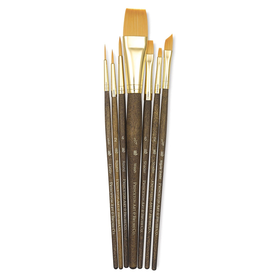 Princeton Art & Brush 06223-9143 Real Value Brush Set - 9143, Golden Taklon, Short Handle, Set of 7